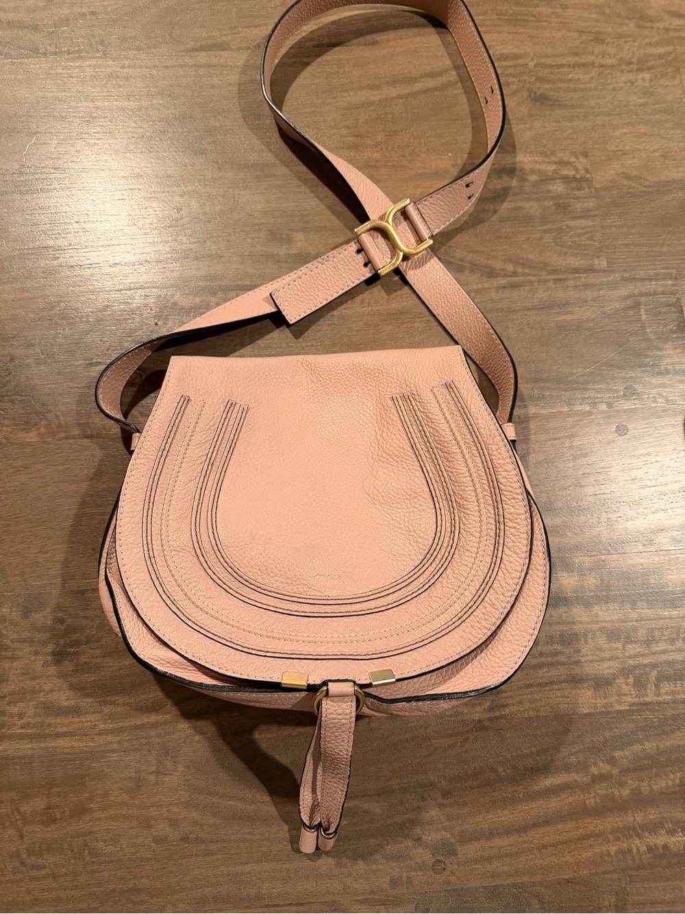 Chloe Medium Marcie Soft Pink Leather Crossbody Saddle Bag